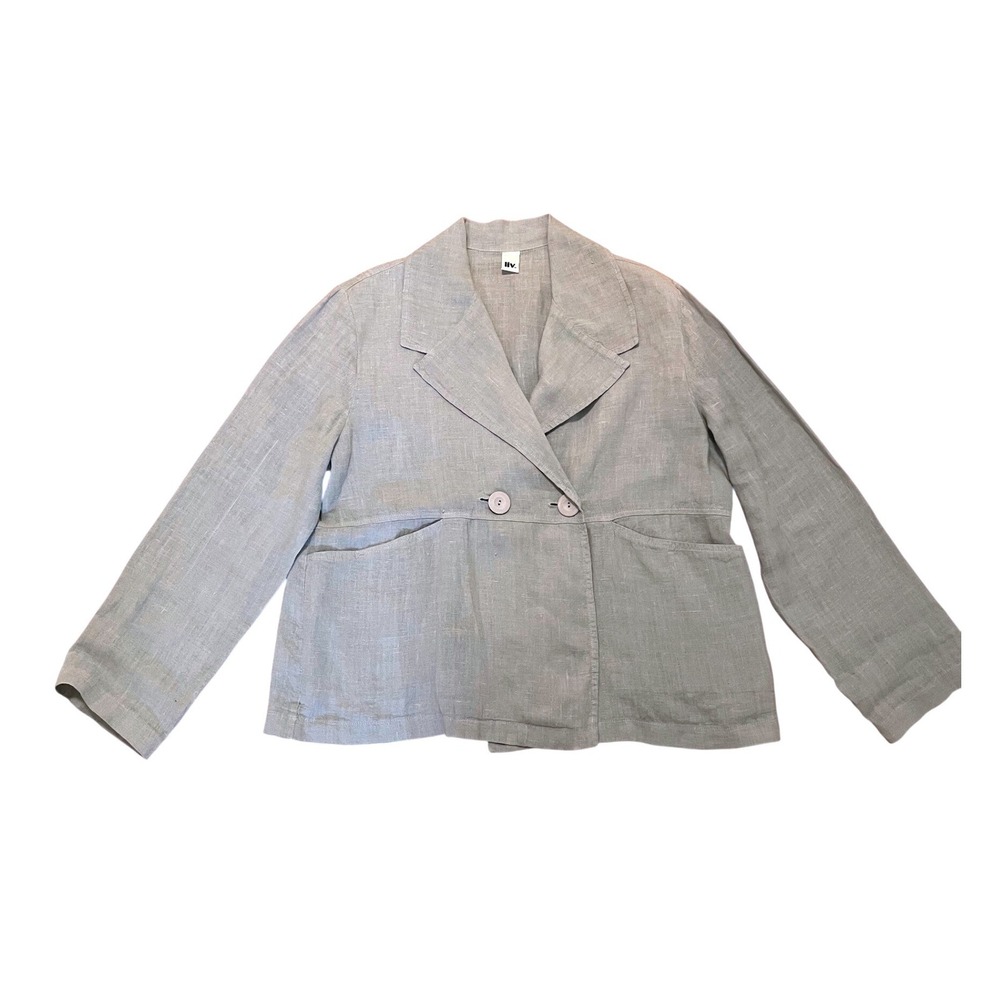 Linen‎ Jacket Double Breasted Oversized Blue Liv M Made in USA
